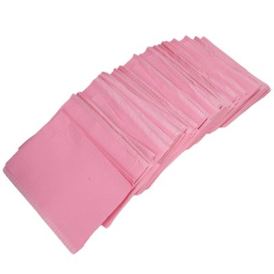 Disposable Dental Bibs - Waterproof Tattoo Bib Sheet for Patient Bibs Dental Tray Covers Medical Tray Cover and Nail Table Cover Supplies, Pink, 125pcs, 17.7 x 13in