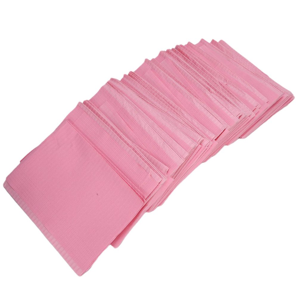 Disposable Dental Bibs - Waterproof Tattoo Bib Sheet for Patient Bibs Dental Tray Covers Medical Tray Cover and Nail Table Cover Supplies, Pink, 125pcs, 17.7 x 13in