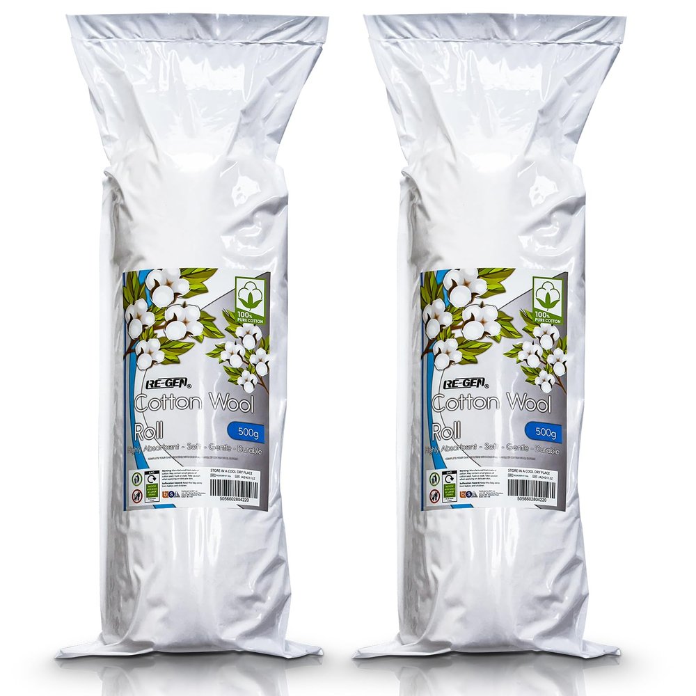 1kg (2X 500g Rolls), RE-GEN Wound Care Dressing Cotton Wool Roll Pad | Ideal for First Aid, Health & Beauty, Personal Care
