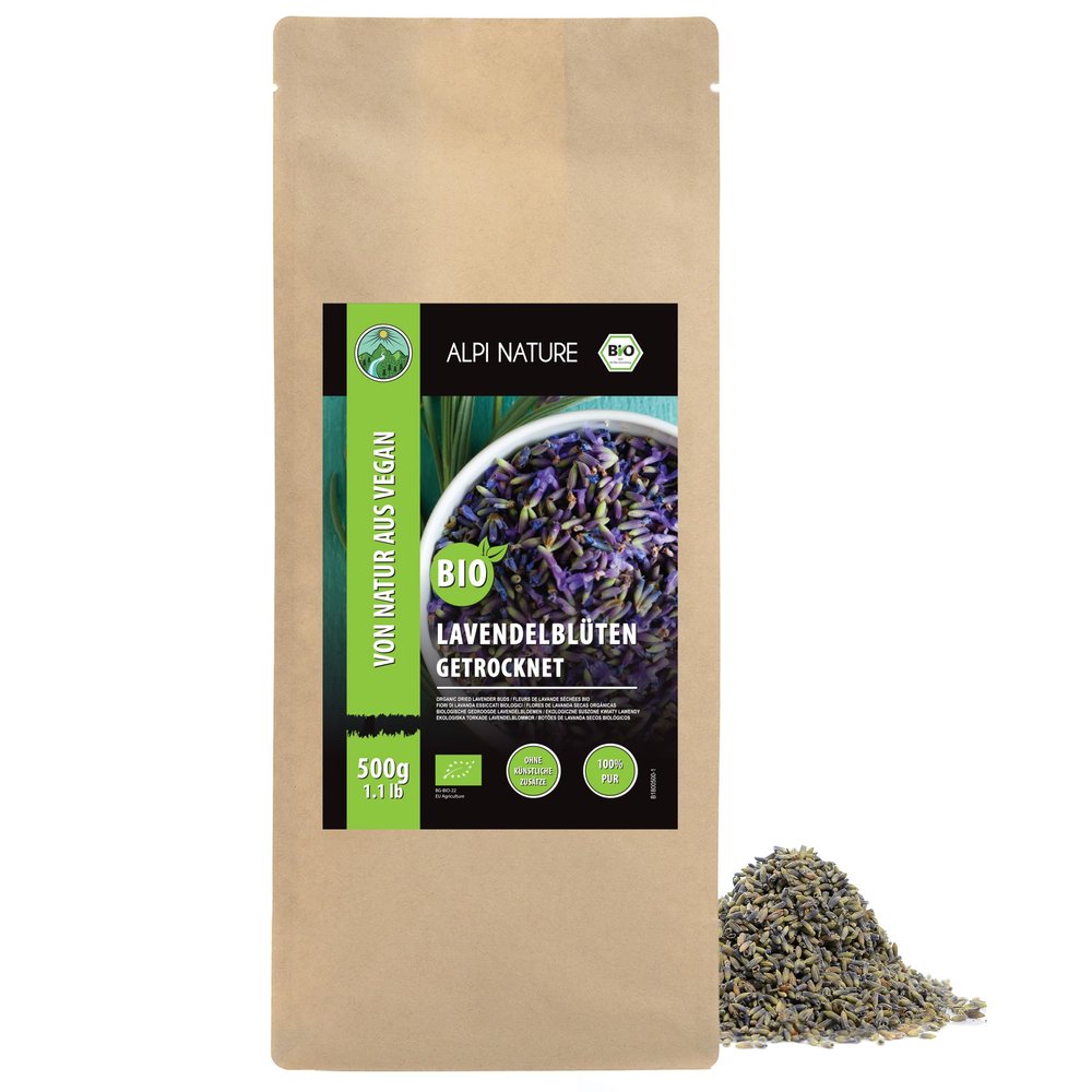 Alpi Nature Organic Dried Lavender 500g 1.1 lb, Whole Dried Lavender Flowers, Loose Tea