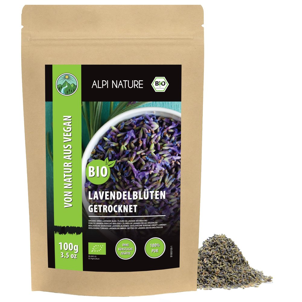 Alpi Nature Organic Dried Lavender 100g 3.5 oz, Whole Dried Lavender Flowers, Loose Tea