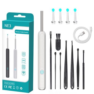 Dia 3.9mm WiFi HD 1080P Ear Cleaner Otoscope Endoscope Ear Spoon Ear Wax Cleaner USB Load Otoscope,Wi -Fi Visible Wax Elimination Spoon (White +8PCs Ear Wax Spoon)