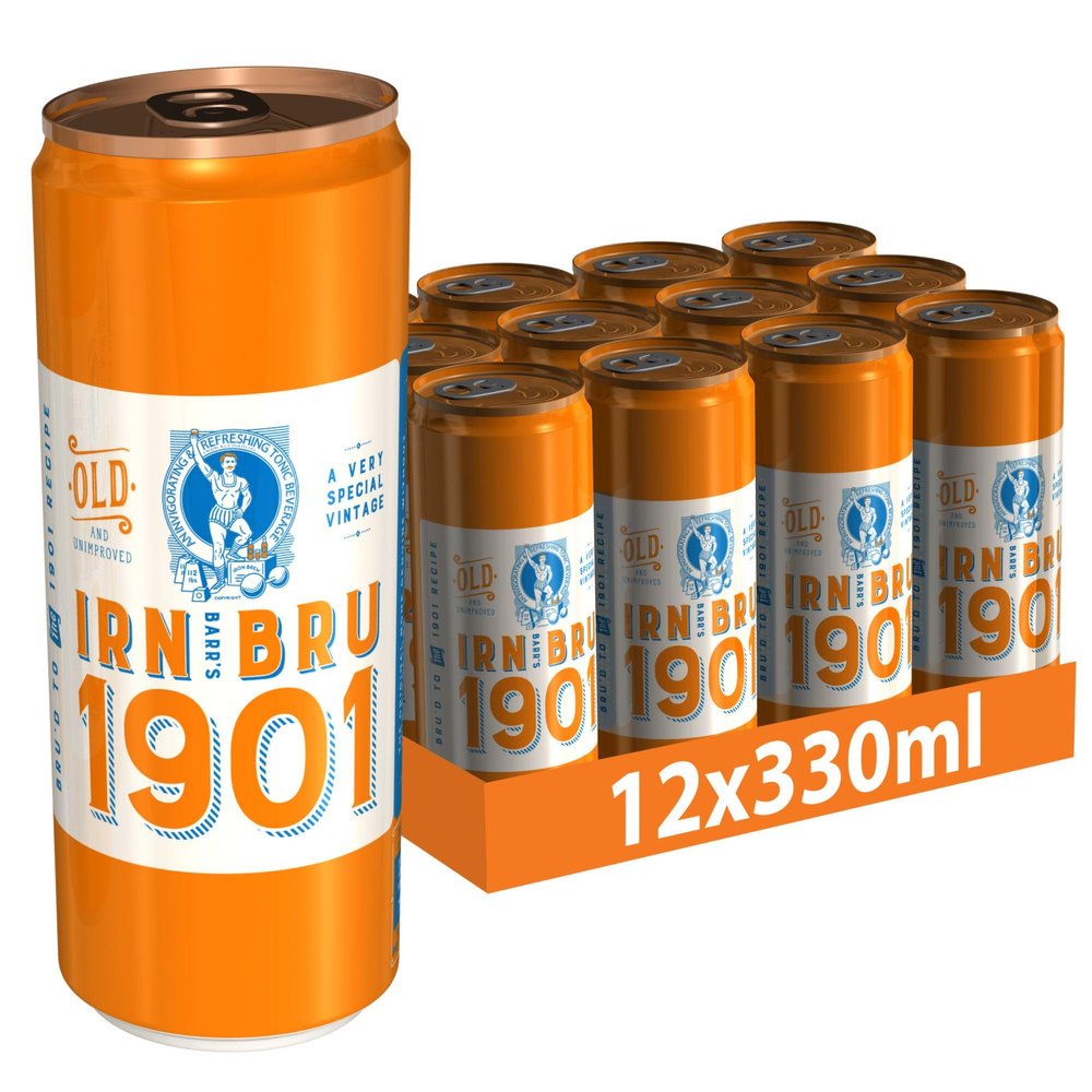IRN-BRU 1901, 12 Pack A Very Special Vintage Recipe, No Caffeine, Full Sugar, Taste The First Ever IRN-BRU Recipe - 12 x 330ml Cans