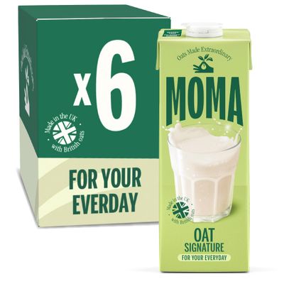 MOMA - Signature Oat Drink - 1L x 6 100% Plant-Based & Vegan Made with British Wholegrain Oats Low in Saturated Fat No Added Sugar Enriched with Vitamins