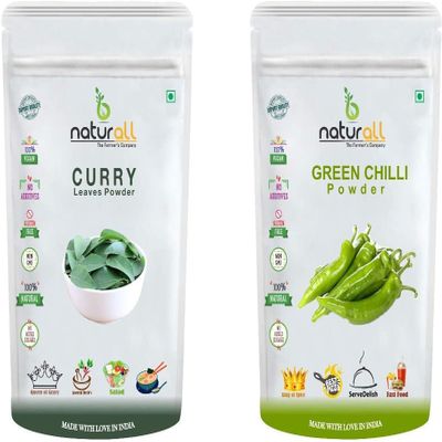 CROW Curry Leaf Powder + Green Chilli Powder (Hari Mirchi Powder) - 200 GM Each (Super Saver Combo Pack) by B Naturall