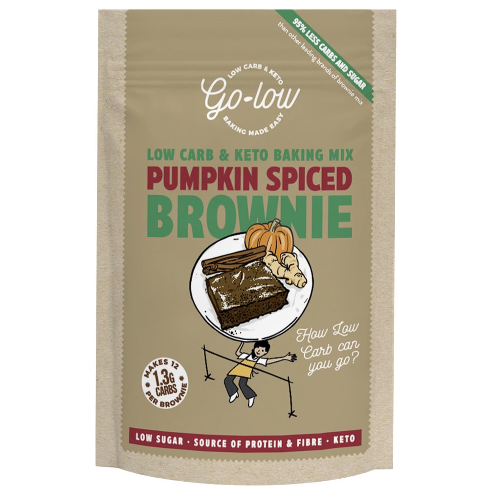 GO-LOW Pumpkin Spiced Brownie - Low Carb - Keto - Sugar free - 1.3g carbs per serving. Diabetic-Friendly, Almond Flour, Gluten Free, Vegan & Paleo. No Additives, Wholefood Ingredients.