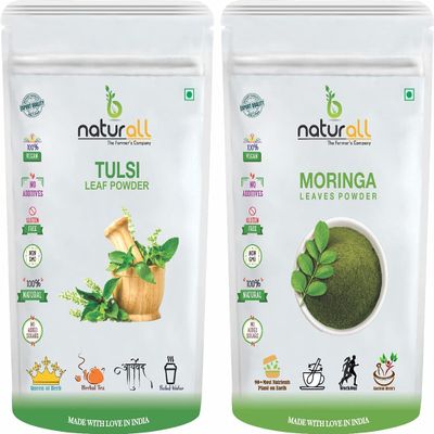 CROW Pack of 2 Tulsi Powder, Moringa Powder (500 GM Each) Combo Pack = 1 KG by B Naturall