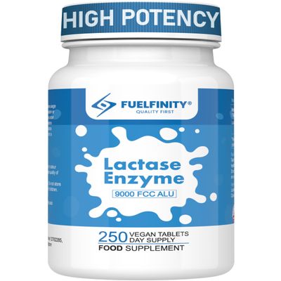 Efficient Lactase Tablets - 250 Days Supply - Lactose Intolerance Tablets 9000 FCC ALU High Strength - Aids in Lactose Digestion - FuelFinity Excellent Manufacturing Standards (1 Pack)