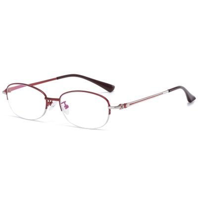 Lanomi Blue Light Blocking Half Frame Reading Glasses Metal Oval Computer UV400 Protection Anti Blue Reading Eyeglasses for Women Men Red 4.0