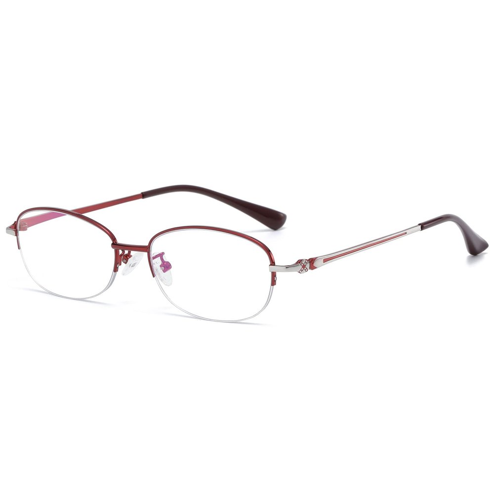 Lanomi Blue Light Blocking Half Frame Reading Glasses Metal Oval Computer UV400 Protection Anti Blue Reading Eyeglasses for Women Men Red 4.0