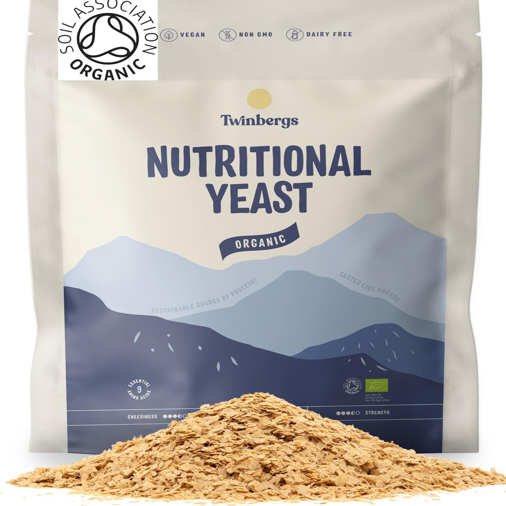 Twinbergs Organic Non Fortified Nutritional Yeast Flakes 800g - Vegan Cheese with Umami Taste - Nooch Seasoning for Pizza, Hummus, Tofu, Tempeh - Inactive Yeast Rich in B Vitamins, Iron, Protein