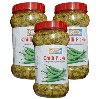 Ashoka Chilli Pickle (1Kg) (Pack of 3) - Perfect as a Side Condiment for Any Dish - Authentic Taste - Spicy & Aromatic - Eaten with Indian Dinner or with Indian Breakfast
