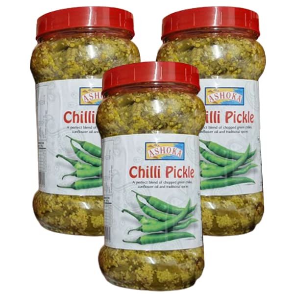 Ashoka Chilli Pickle (1Kg) (Pack of 3) - Perfect as a Side Condiment for Any Dish - Authentic Taste - Spicy & Aromatic - Eaten with Indian Dinner or with Indian Breakfast