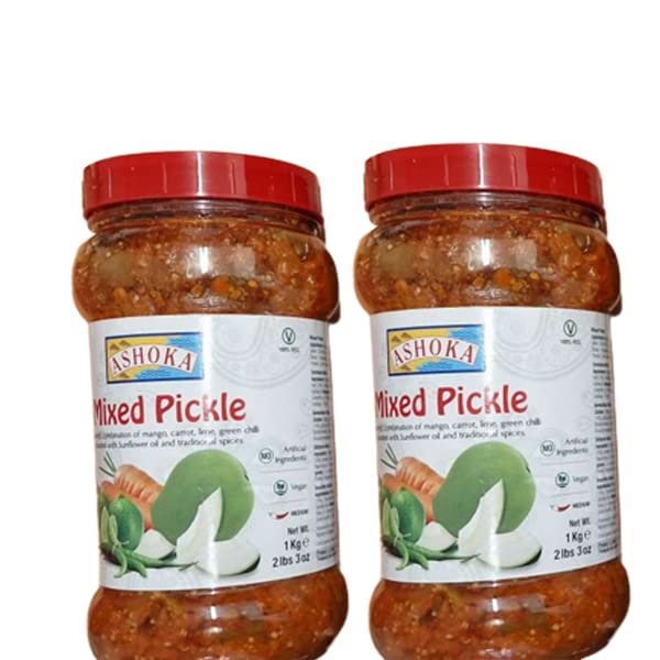 Ashoka Mixed Pickle (1Kg) (Pack of 2) - Perfect as a Side Condiment for Any Dish - Authentic Taste & Aromatic - Eaten with Indian Dinner or with Indian Breakfast