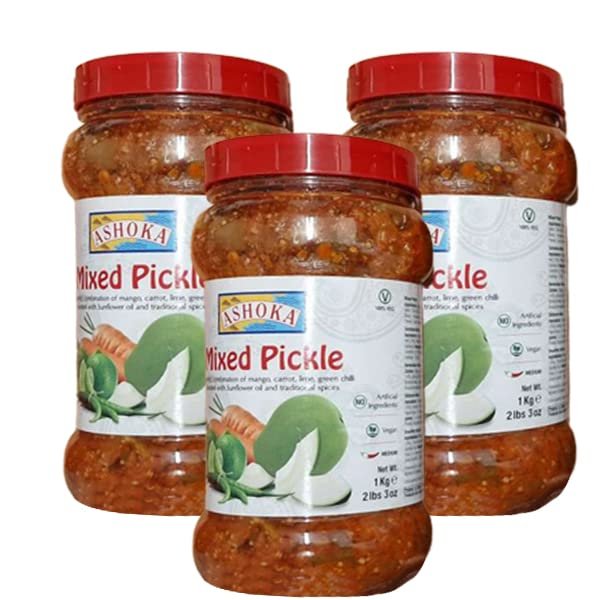 Ashoka Mixed Pickle (1Kg) (Pack of 3) - Perfect as a Side Condiment for Any Dish - Authentic Taste & Aromatic - Eaten with Indian Dinner or with Indian Breakfast