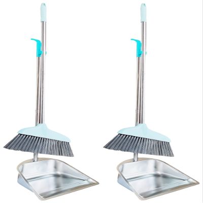 2-Pack Broom and Dustpan/Dustpan with Broom Combo, Stainless Steel Heavy Duty Dustpan 33.5" Long Handle Upright Stand Up Broom and Dustpan Set for Home Kitchen Room Office Lobby Floor Use