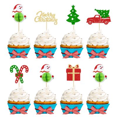 Gyufise 24 Pcs Christmas Cupcake Toppers - 3D Santa Claus, Tree, Truck & Gift Box Toppers for Merry Christmas Theme Parties