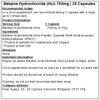 Betaine Hydrochloride (HCL) 750mg Capsules - Vegan (30 Capsules) view 2