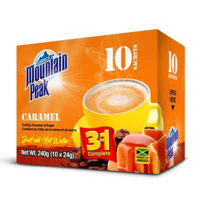 Jamaica Mountain Peak 3 in 1 Complete Coffee - Caramel Flavor - 10 sachets