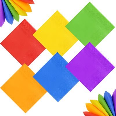 120 Pieces Rainbow Tissue Cocktail Paper Napkin Bright Beverage Luncheon Napkins 2 Ply for Gay Pride Day, Home, Kitchen, Party Decoration