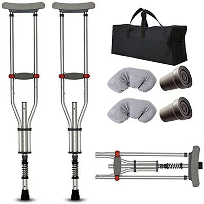 Crutches for Adults Underarm Folding Underarm Adult Crutches with Damping Spring,Comfortable Medical Crutch with Double Shock Absorber,Height Adjustable, Aluminum Alloy Great for Travel or Work