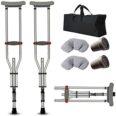 Crutches for Adults Underarm Folding Underarm Adult Crutches with Damping Spring,Comfortable Medical Crutch with Double Shock Absorber,Height Adjustable, Aluminum Alloy Great for Travel or Work