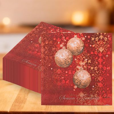 WedDecor 2Ply Traditional Christmas Paper Napkins Red and Gold Pack of 20, 33cm Square Paper Serviettes for Xmas, Boxing Day, Winter Christmas Dinner Party Decorations