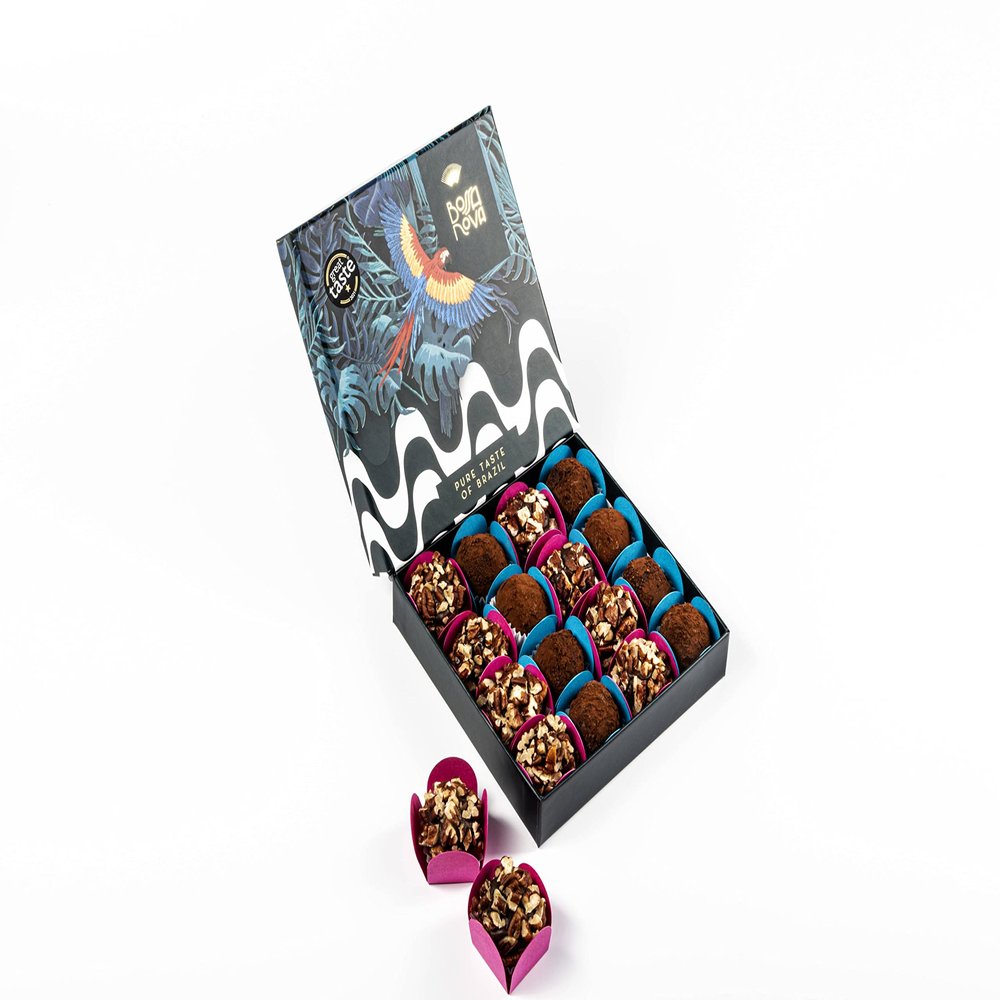 Bossa Nova Luxury Brazilian-style Vegan Chocolate Selection, Assorted Artisan Chocolate Truffles Gift Box, Vegan-friendly (25 chocolates box)