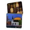Bossa Nova Luxury Chocolate Gift Tin presentation set, 15 Classic Artisan Chocolate Truffles in Cardiff Bay church theme printed tin, painted by artist Hanne Reid view 1