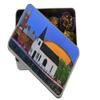 Bossa Nova Luxury Chocolate Gift Tin presentation set, 15 Classic Artisan Chocolate Truffles in Cardiff Bay church theme printed tin, painted by artist Hanne Reid view 3