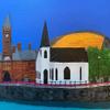 Bossa Nova Luxury Chocolate Gift Tin presentation set, 15 Classic Artisan Chocolate Truffles in Cardiff Bay church theme printed tin, painted by artist Hanne Reid view 4