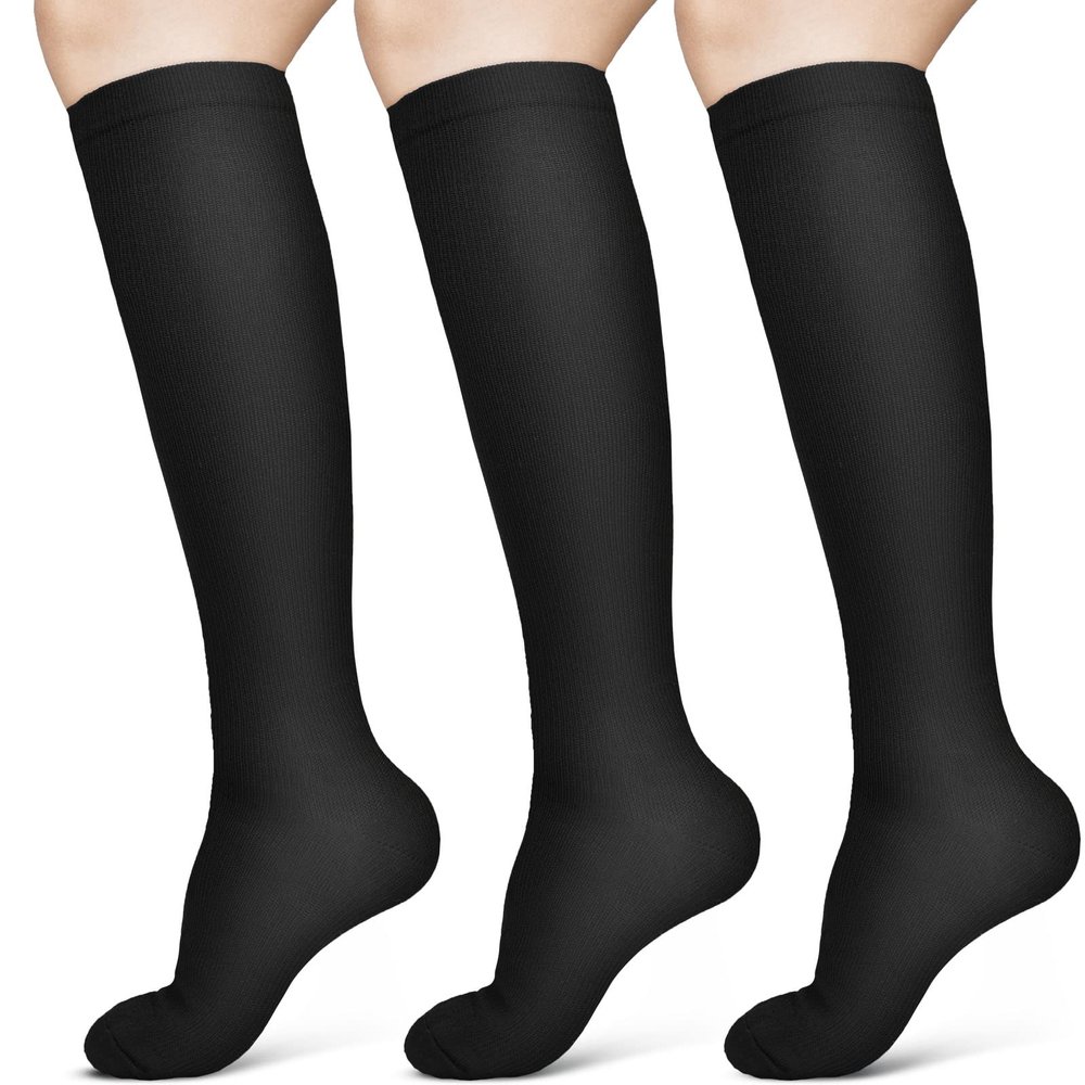 ACWOO Compression Socks for Women & Men, 3 Pairs Non-Slip Breathable Long Tube Compression Socks, Flight Socks Running Socks for Support, Sports, Flying, Maternity Pregnancy, Nurses, Travel