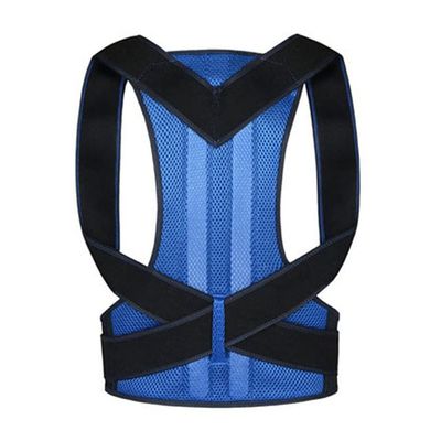 Female Male Posture Corrector Adjustable Back Support Nylon Elastic Shoulder Back Brace Corset Back Belt (Color : Blue, Size : XXL code)