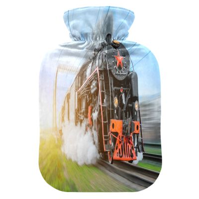 Tool Steam Locomotive Train Hot Water Bottle with Cover, 2 L Transparent Hot Water Bag Hot Cold Compress, Great for Cramps Back Shoulder Pain Relief, Kids Men Women Hand Foot Warmer