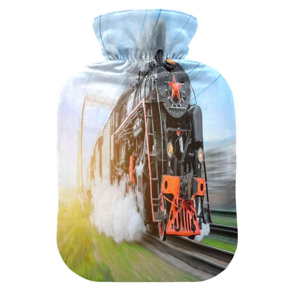 Tool Steam Locomotive Train Hot Water Bottle with Cover, 2 L Transparent Hot Water Bag Hot Cold Compress, Great for Cramps Back Shoulder Pain Relief, Kids Men Women Hand Foot Warmer