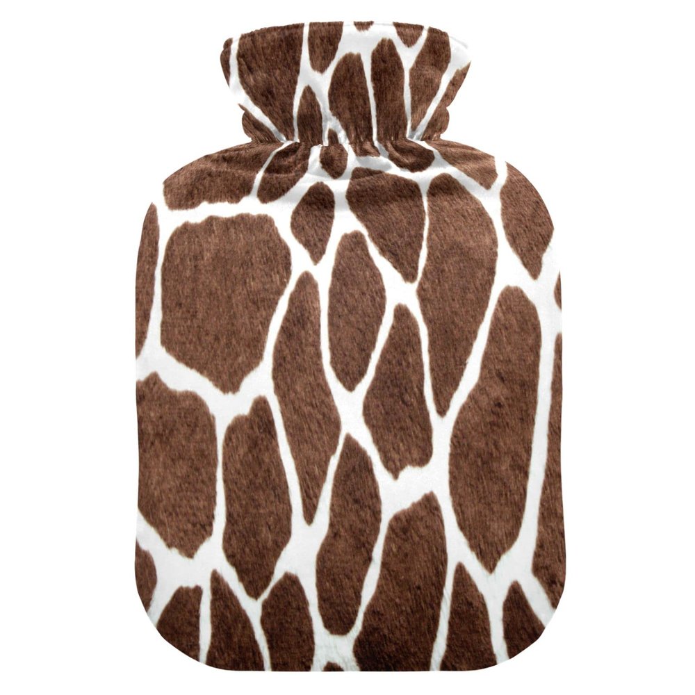 Animal Giraffe Print Pattern Hot Water Bottle with Cover, 1 L Transparent Hot Water Bag Hot Cold Compress, Great for Cramps Back Shoulder Pain Relief, Kids Men Women Hand Foot Warmer