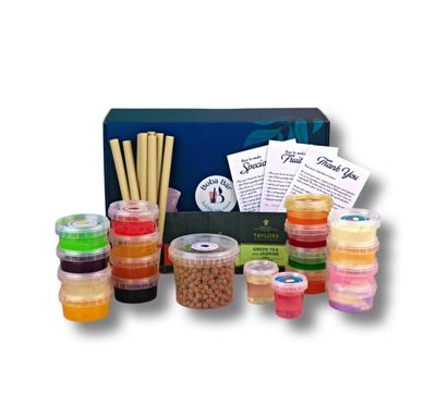BOBA BAR Premium DIY Mixed Bubble Tea kit (Serves 8 x 500 Ml Drinks) - Includes a Variety of Mix Tea Flavors, Popping Boba and Jelly Toppings | Gluten-Free | Contains Tapioca Pearls and Tea Bags