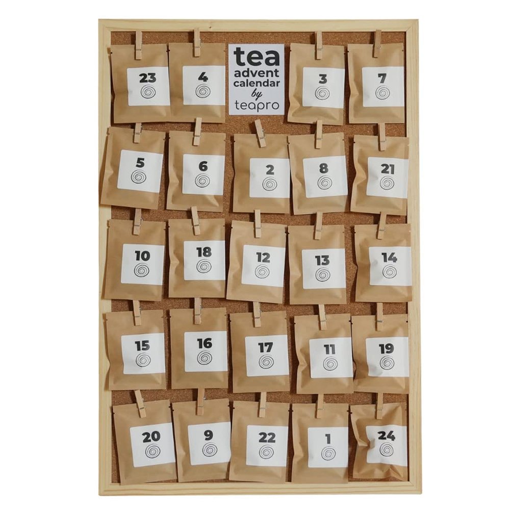 Teapro Zero-Waste Tea Advent Calendar with Funny Tea Puns | Variety of 24 Loose Leaf Teas | Reusable Cork Board | Christmas Gifts For Tea Lovers