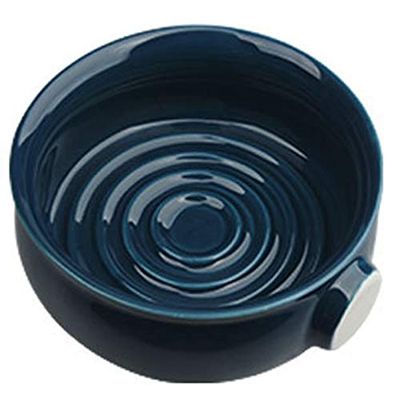 Ceramic Men's Shaving Mug Bowl Cup Thread Bottom Wide Mouth for Shave Brush and Shaving Soap Dark Blue