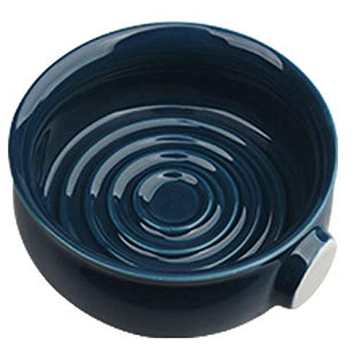 Ceramic Men's Shaving Mug Bowl Cup Thread Bottom Wide Mouth for Shave Brush and Shaving Soap Dark Blue