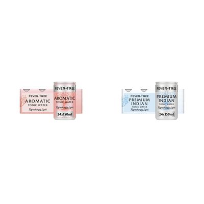 Fever-Tree Refreshingly Light Aromatic Tonic Water 8 x 150ml (Pack of 3, Total 24 cans) & Refreshingly Light Indian Tonic Water 8 x 150ml (Pack of 3, Total 24 cans)