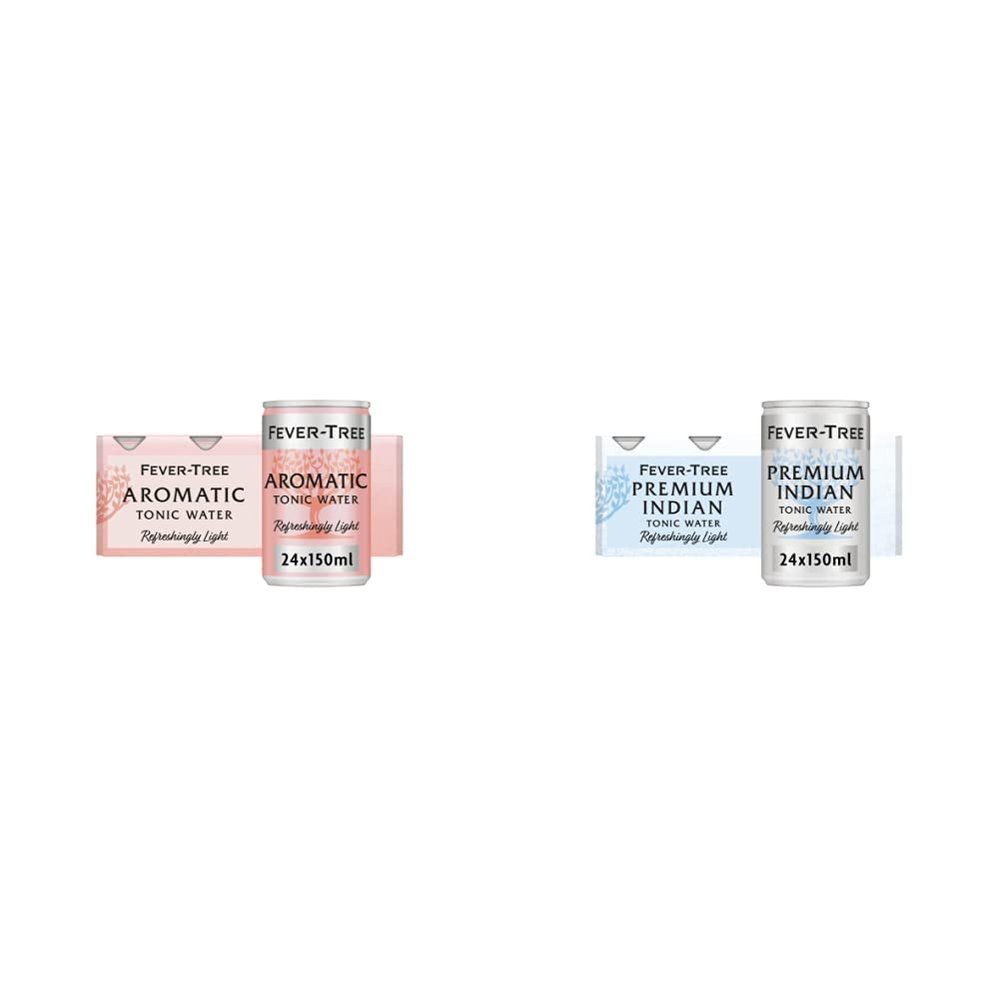 Fever-Tree Refreshingly Light Aromatic Tonic Water 8 x 150ml (Pack of 3, Total 24 cans) & Refreshingly Light Indian Tonic Water 8 x 150ml (Pack of 3, Total 24 cans)