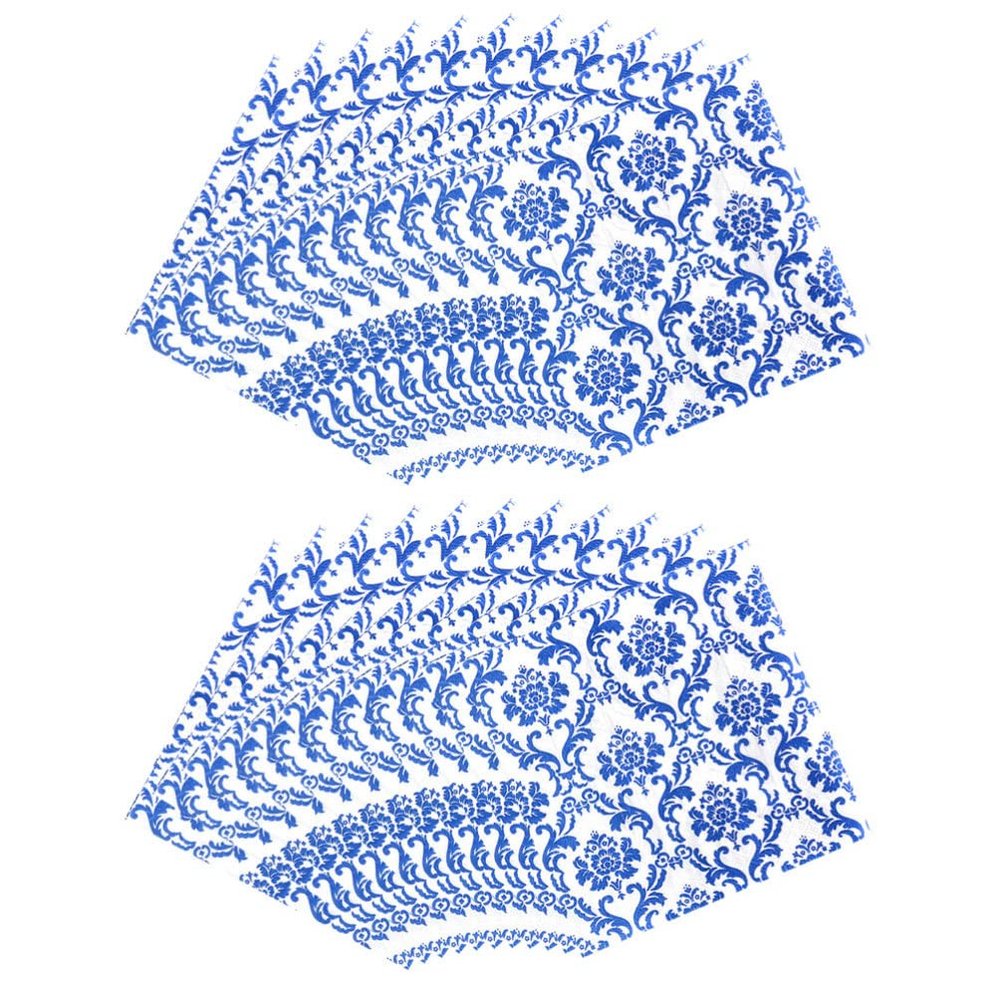 BESTonZON 80sheets Blue and White Porcelain Party Napkins Decorative Wedding Holiday Tableware Absorbent Craftsmanship for Events and Celebrations