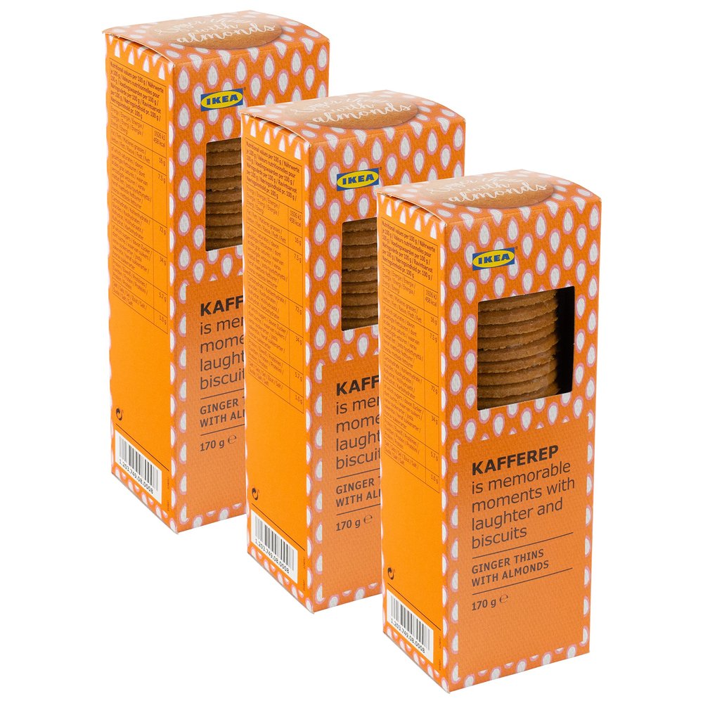 Ikea KAFFEREP Swedish Biscuits, Ginger Thins with Almonds - Set of 3 x 170g Packs