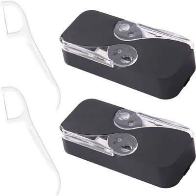 Dental Floss Portable Case 2 Pack Dental Floss Dispenser Dental Floss Picks Cases Automatic Floss Organizer Travel Floss for Women Men Teeth Cleaning, 2 Pack (Black+Black)