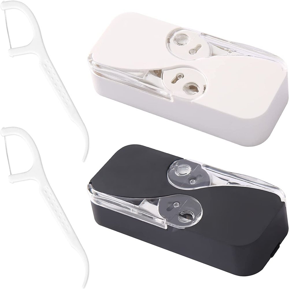Dental Floss Portable Case 2 Pack Dental Floss Dispenser Dental Floss Picks Cases Automatic Floss Organizer Travel Floss for Women Men Teeth Cleaning, 2 Pack (White+Black)