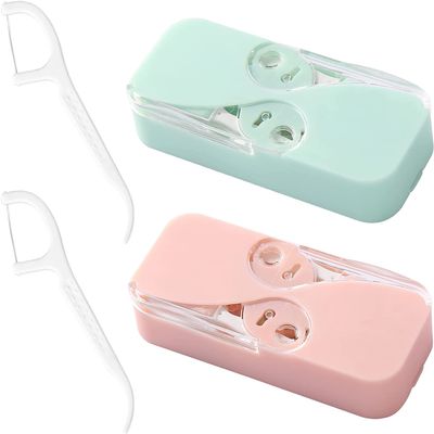 Dental Floss Portable Case 2 Pack Dental Floss Dispenser Dental Floss Picks Cases Automatic Floss Organizer Travel Floss for Women Men Teeth Cleaning, 2 Pack (Green+Pink)