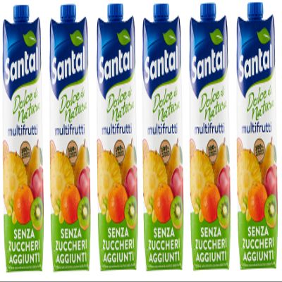 6 x Parmalat Santal Succo di Frutta Multifrutti Dolce di Natura Zero Zuccheri Aggiunti Multifruit Juice Zero Sugar Additive Refreshing Drink Tetrapack 1000 ml
