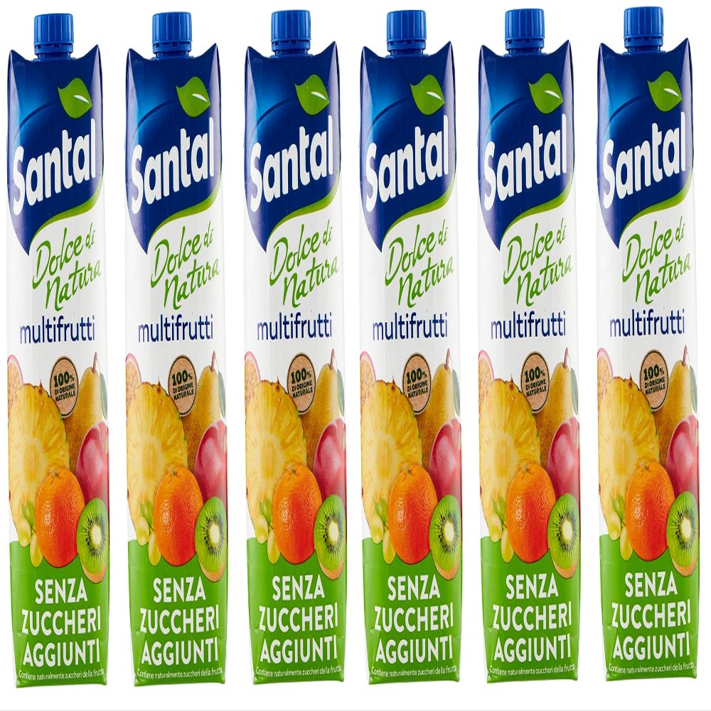 6 x Parmalat Santal Succo di Frutta Multifrutti Dolce di Natura Zero Zuccheri Aggiunti Multifruit Juice Zero Sugar Additive Refreshing Drink Tetrapack 1000 ml