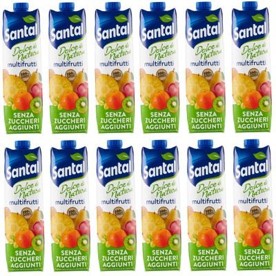 12 x Parmalat Santal Succo di Frutta Multifrutti Dolce di Natura Zero Zuccheri Aggiunti Multifruit Juice Zero Sugar Additive Refreshing Drink Tetrapack 1000 ml